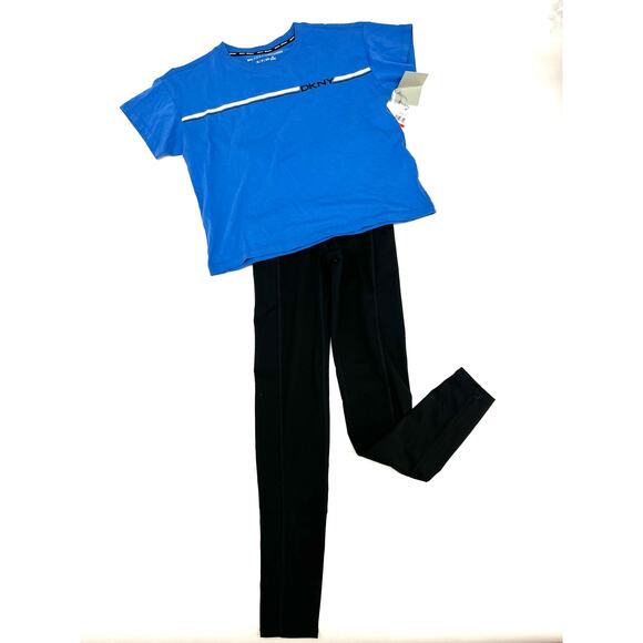 2PC DKNY T-Shirt & Cotton:On Full Length Black Tights Workout Gym Set XS NWT - Picture 1 of 7